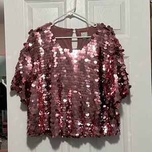 A New Day Link Disco Sequin Short Sleeve Top, Size XXL